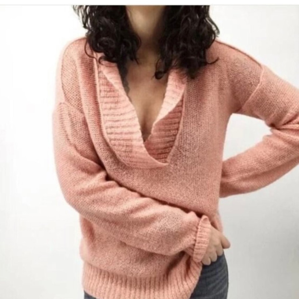 J. Crew Pink Dolce Mohair Wool Blend Shawl Collar Pullover Sweater Sz S